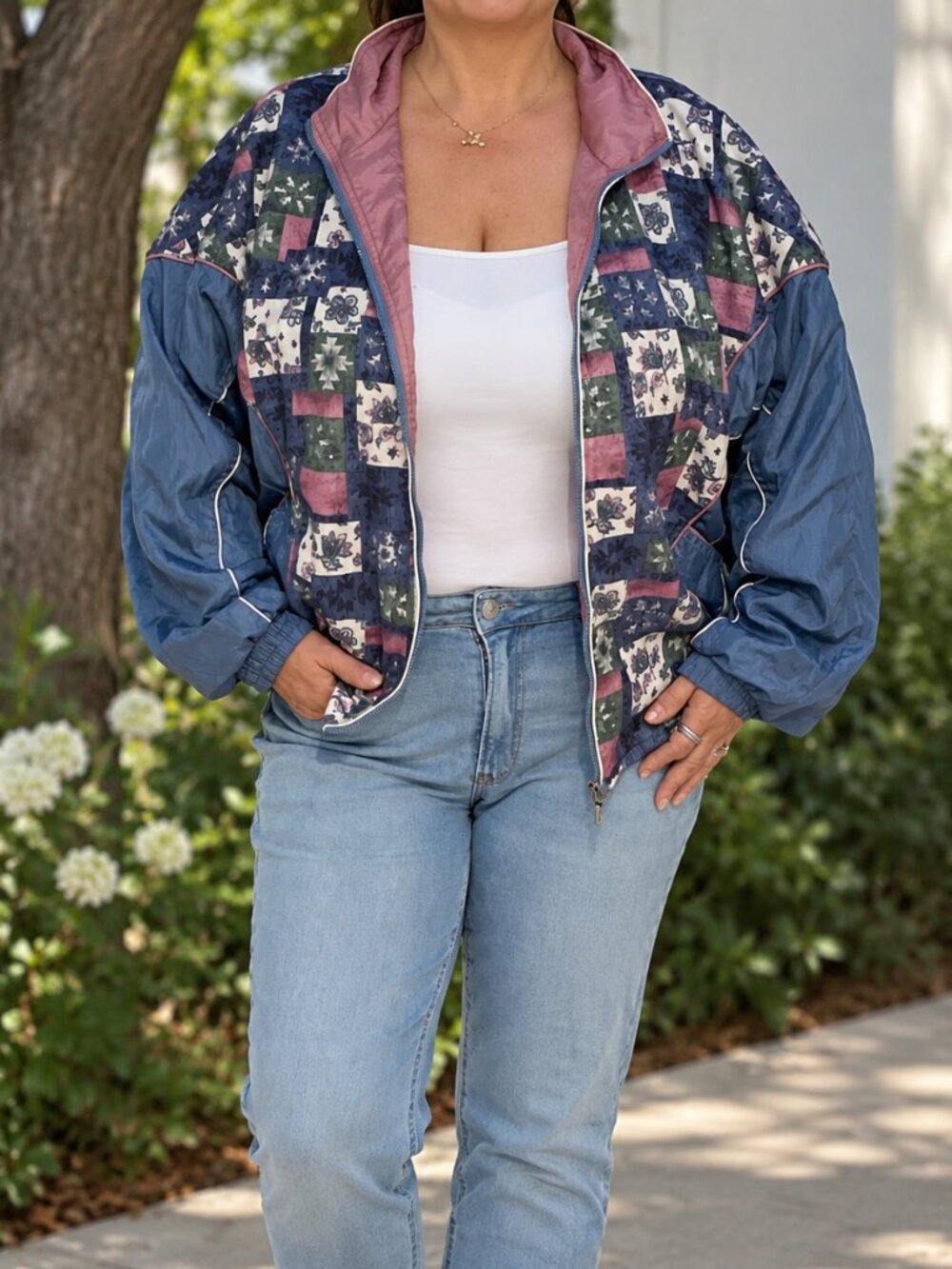 Vintage 90s Floral Patchwork Windbreaker Jacket L